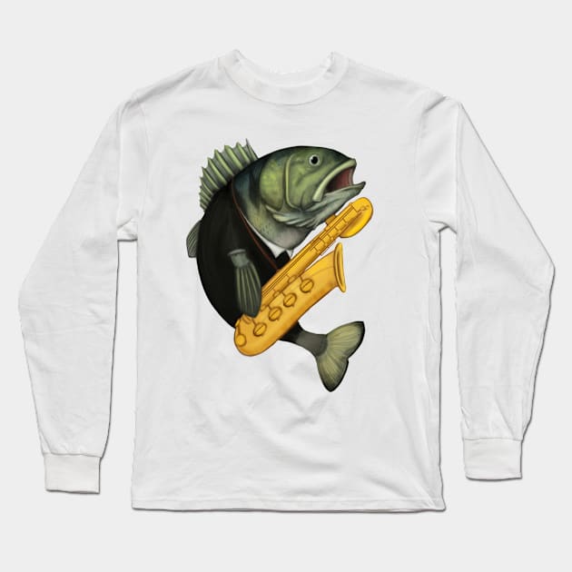 Largemouth Bass Baritone Saxophone Long Sleeve T-Shirt by JHeavenor